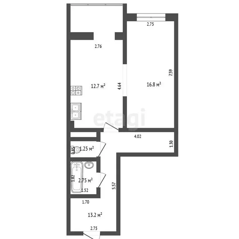 1-комнатная квартира: Томск, улица Челюскинцев, 2 (48.6 м) - Фото 1