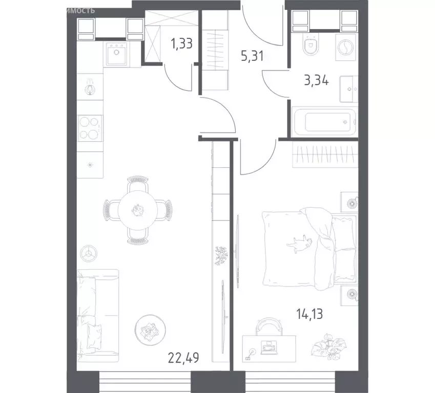 1-комнатная квартира: Москва, Пятницкое шоссе, 56Б (46.6 м) - Фото 1