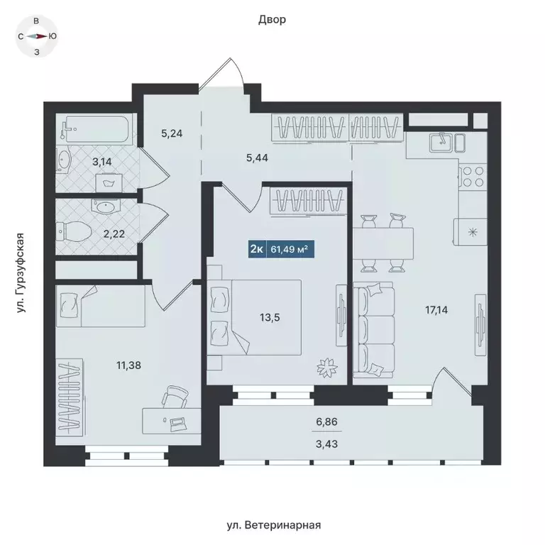 2-к кв. Свердловская область, Екатеринбург ул. Ветеринарная (62.1 м) - Фото 0