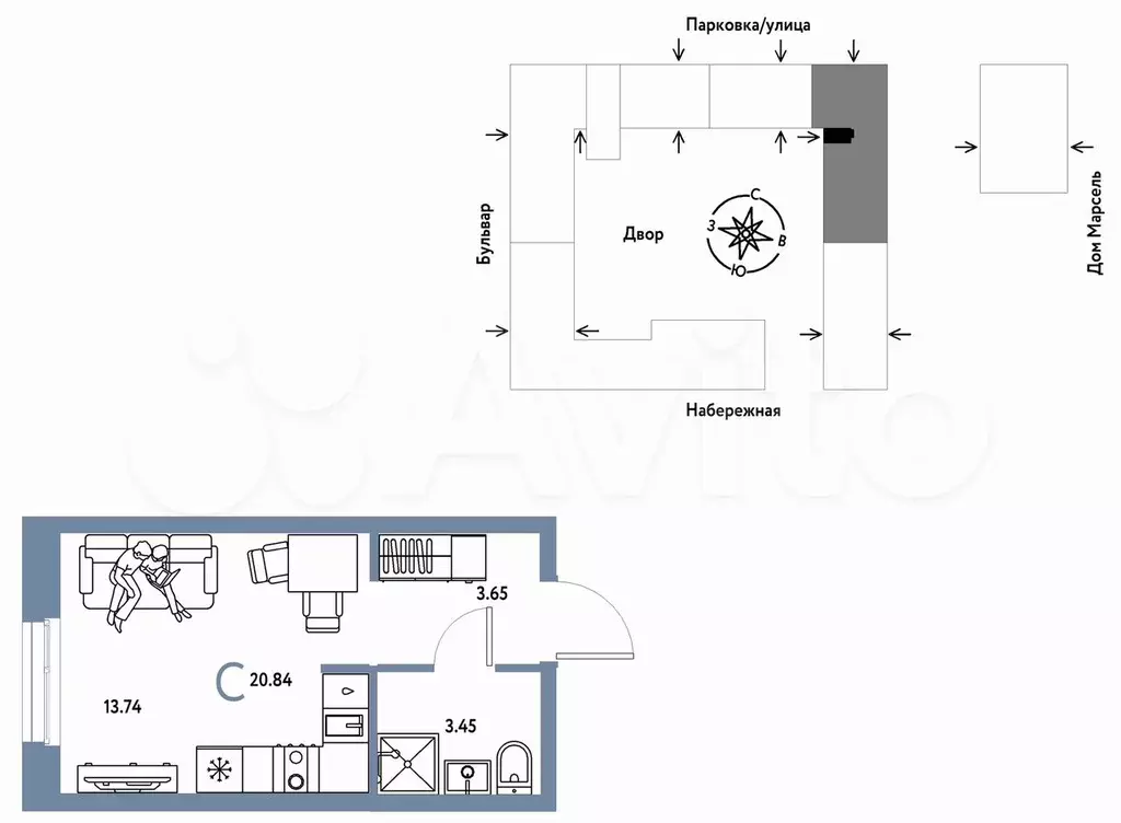 Квартира-студия, 20,8 м, 6/24 эт. - Фото 0