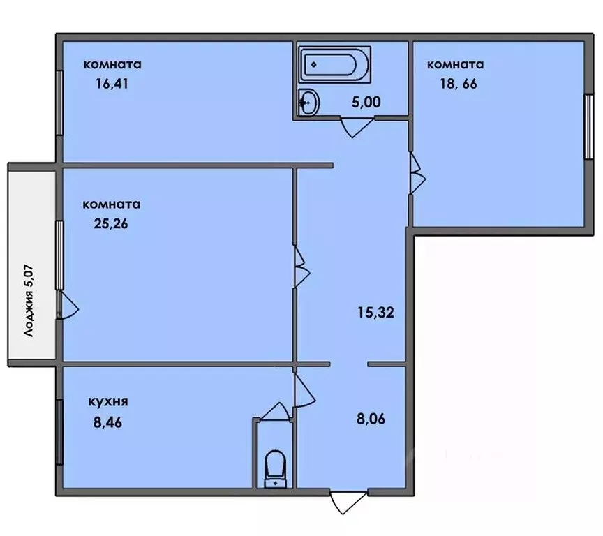 План квартиры 121 серии 3 комнатной квартиры