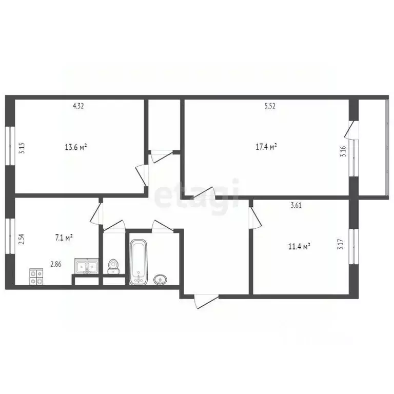 3-к кв. Ямало-Ненецкий АО, Ноябрьск Советская ул., 42 (65.6 м) - Фото 1