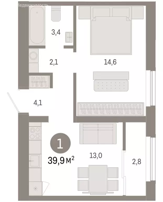 1-комнатная квартира: Новосибирск, Большевистская улица, с49 (39.92 м) - Фото 2