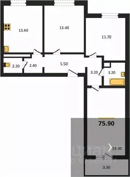 3-к кв. Воронежская область, Воронеж ул. Шидловского, 22 (75.9 м) - Фото 0
