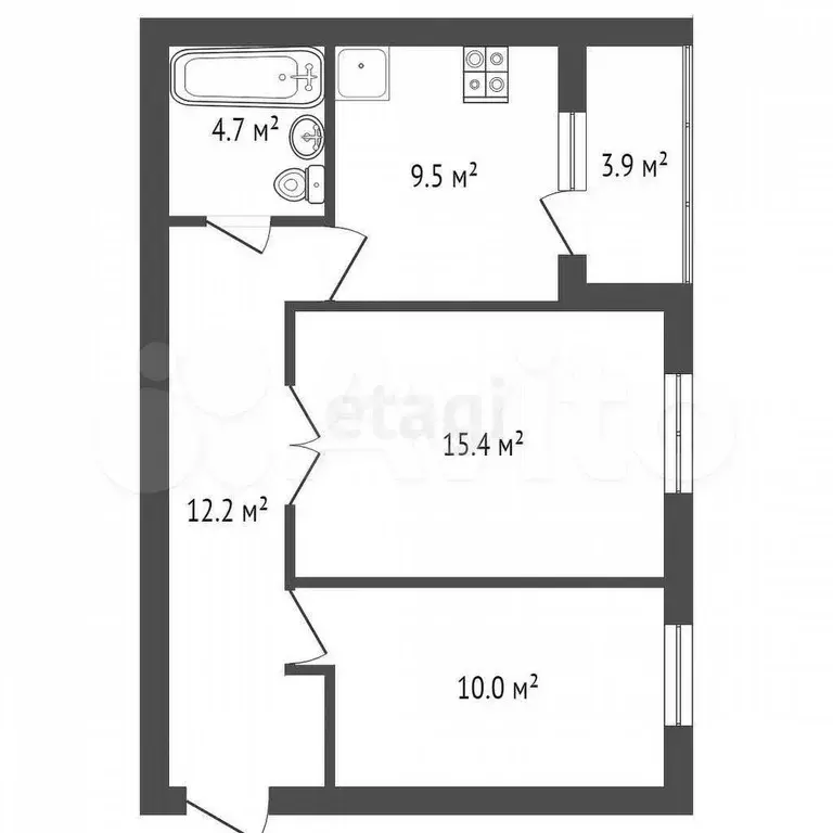 2-к. квартира, 51 м, 1/3 эт. - Фото 0