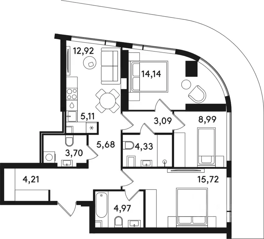 3-к кв. Москва ул. Сокольнический Вал, 2АС1 (82.86 м) - Фото 0