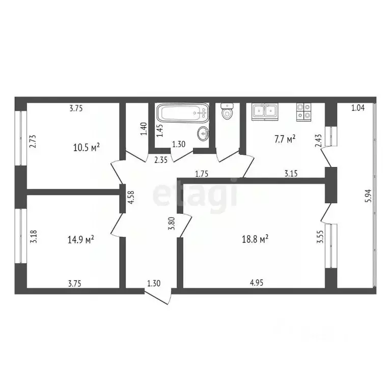 3-к кв. Свердловская область, Талица ул. Ленина, 79 (62.1 м) - Фото 1