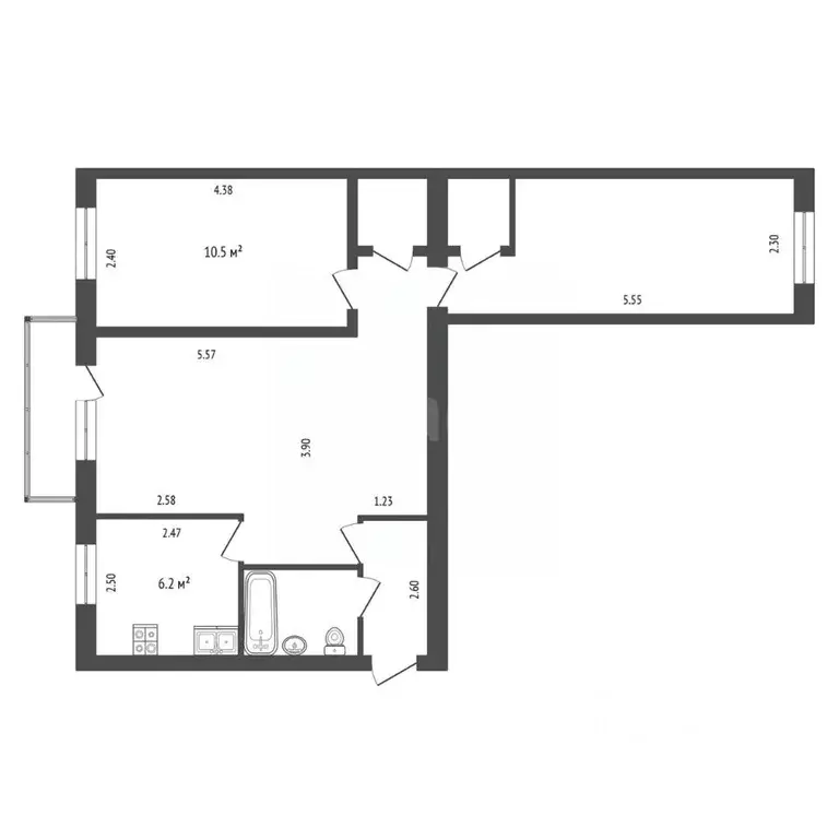 3-к кв. Белгородская область, Белгород ул. Чехова, 24 (56.7 м) - Фото 2