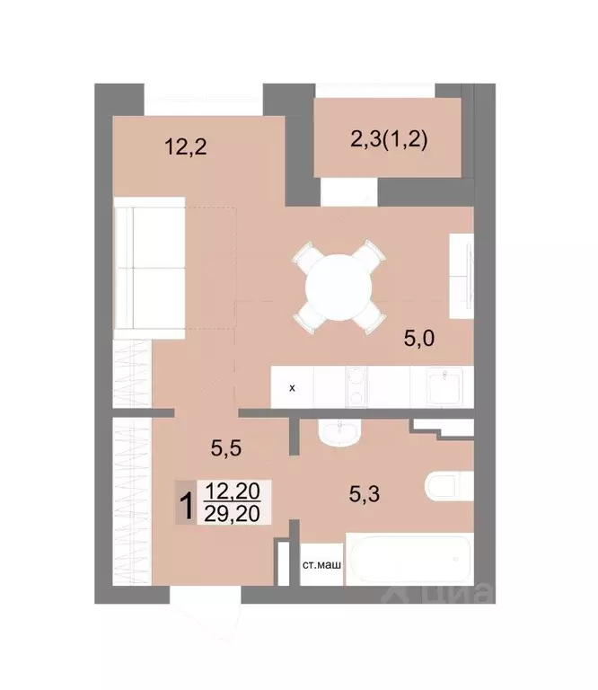 1-к кв. Свердловская область, Екатеринбург ул. Семена Лагоды, 80 (29.2 ... - Фото 1