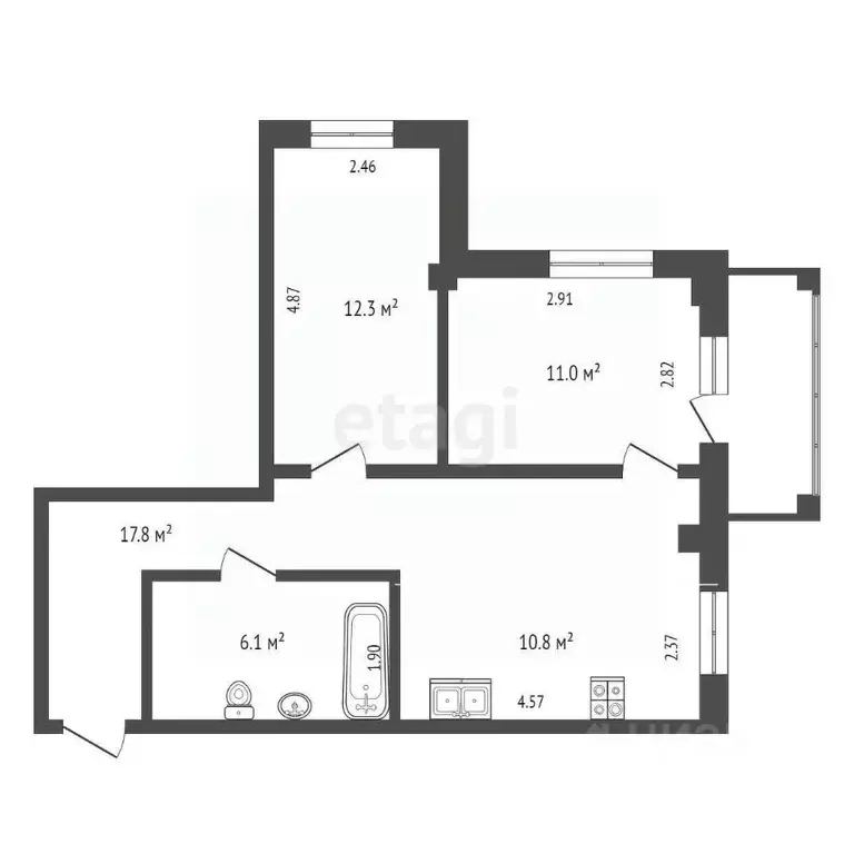 2-к кв. Омская область, Омск бул. Архитекторов, 1В (56.9 м) - Фото 1