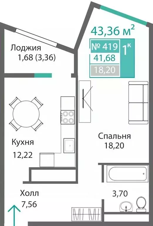1-к кв. Крым, Симферополь Крымская роза мкр,  (43.36 м) - Фото 0
