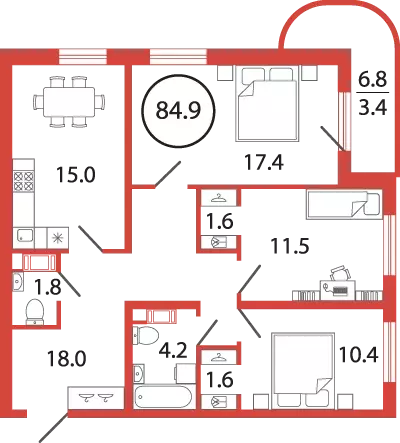 Продаётся 3-к квартира, 84.9 м - Фото 0