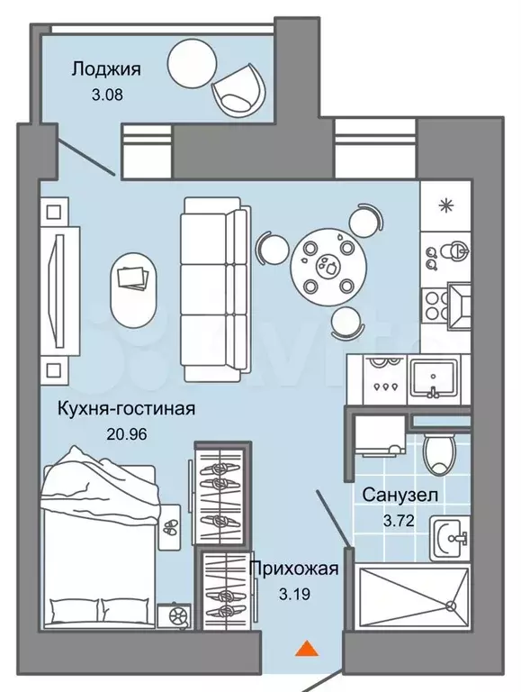 Квартира-студия, 29 м, 1/6 эт. - Фото 0