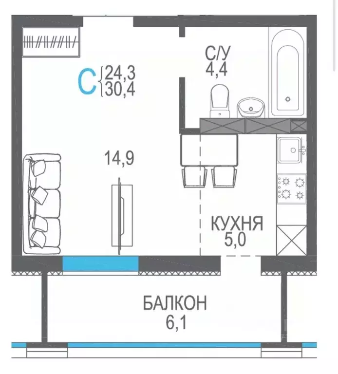 1-к кв. Севастополь ул. Токарева, 18 (30.0 м) - Фото 0