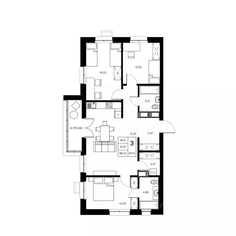3-к кв. Калужская область, Обнинск Заовражье жилрайон, Новый город ... - Фото 0