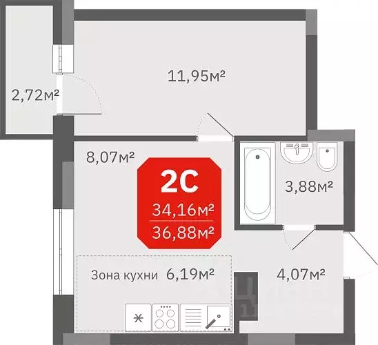 1-к кв. Новосибирская область, Новосибирск ул. Титова, 196/1 (36.88 м) - Фото 1