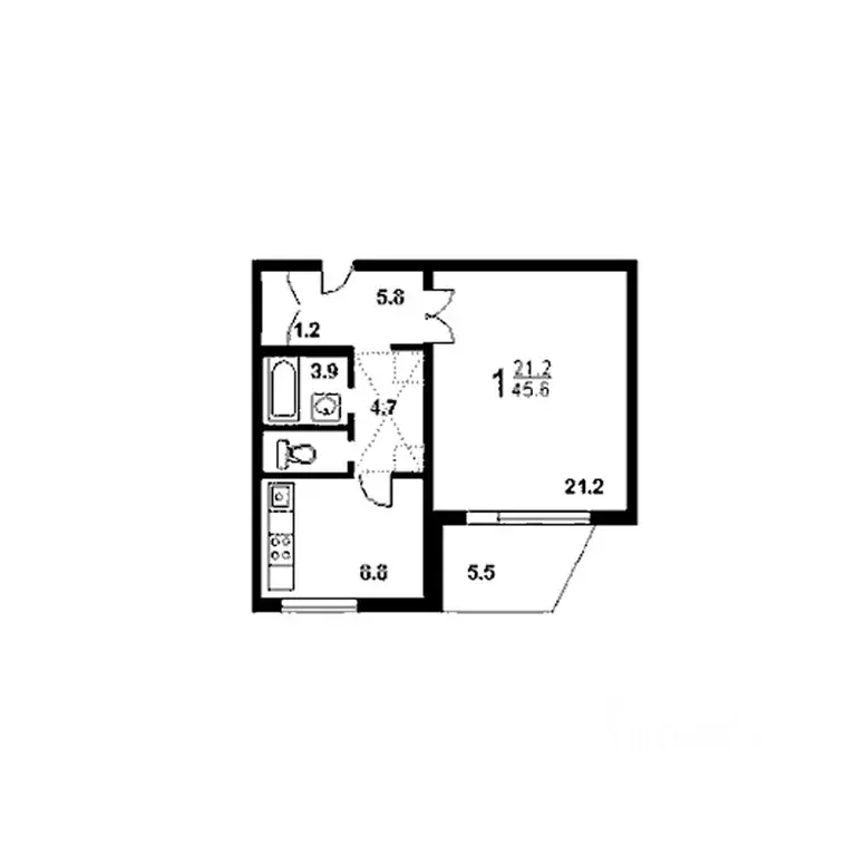 1-к кв. Москва Братеевская ул., 18К5 (47.0 м) - Фото 2