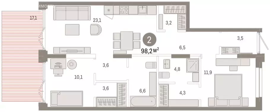 3-комнатная квартира: Тюмень, улица Республики, 205к2 (98.1 м) - Фото 2