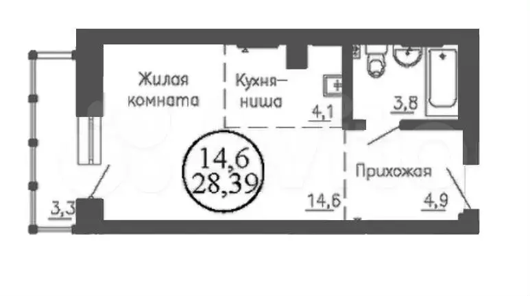 Квартира-студия, 28,4 м, 20/22 эт. - Фото 0