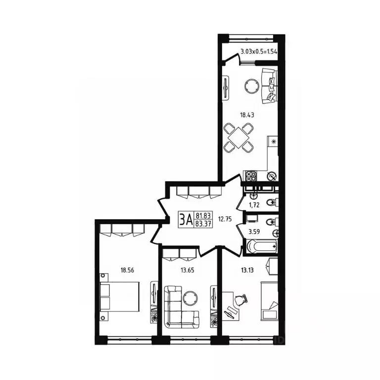 3-к кв. Адыгея, Майкоп ул. К.А. Васильева, 1к4 (83.37 м) - Фото 2