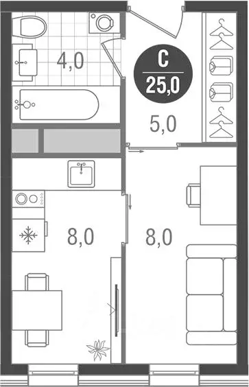 Студия Москва Кавказский бул., 51 (27.0 м) - Фото 1