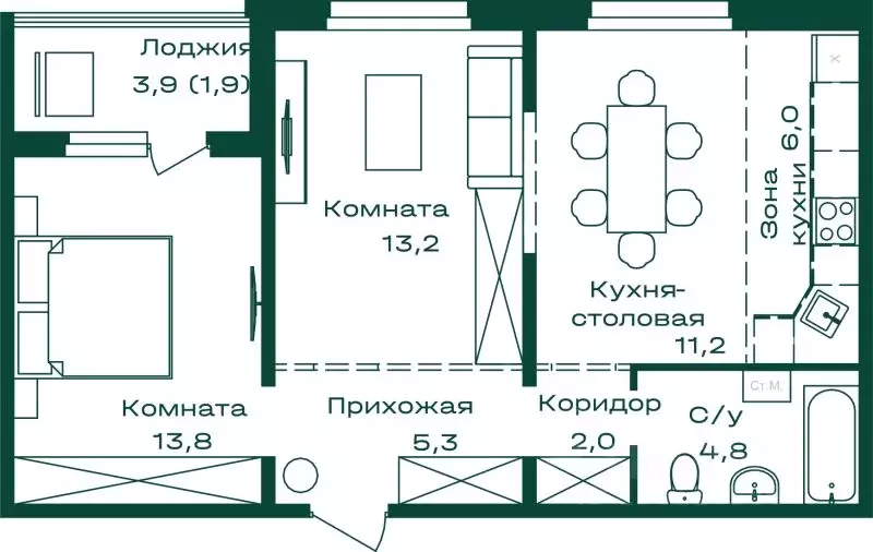 2-к кв. Алтай, Майминский район, с. Майма Алтайская ул., 2к7 (58.2 м) - Фото 1