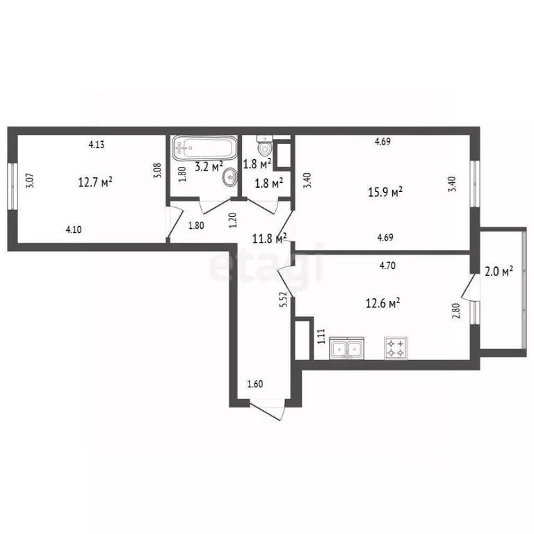 2-к кв. Санкт-Петербург пос. Шушары, пер. Вилеровский, 8 (57.2 м) - Фото 2