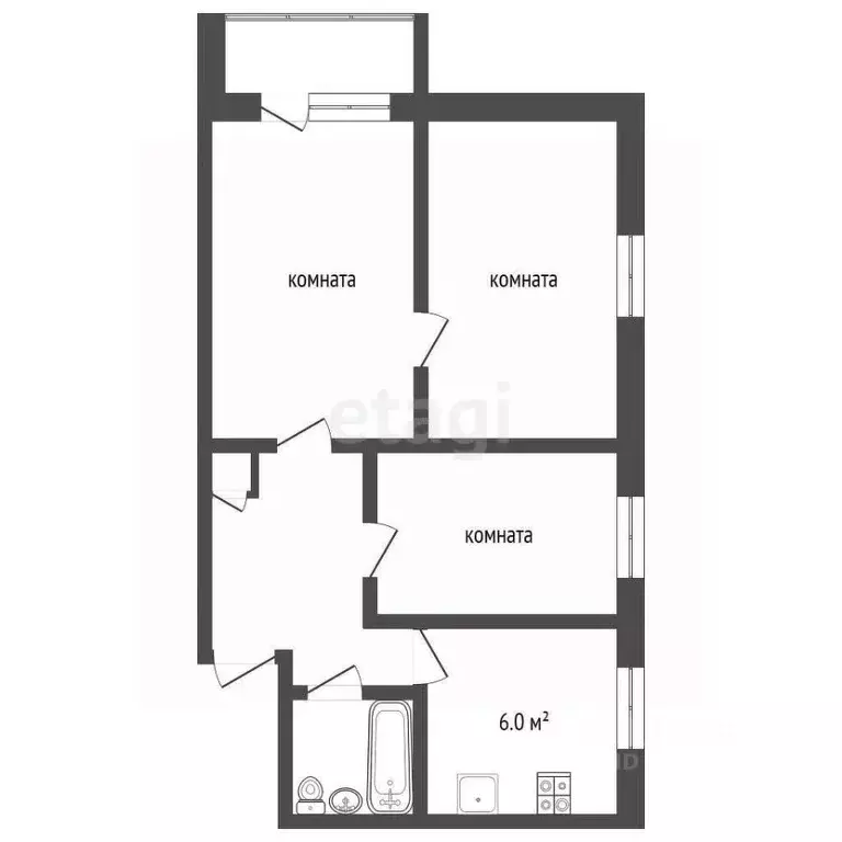 3-к кв. Крым, Симферополь ул. Трубаченко (51.3 м) - Фото 2
