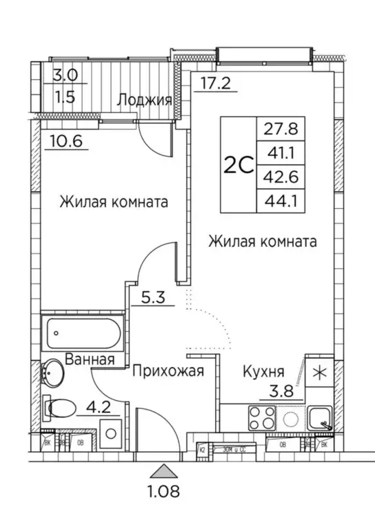 2-к кв. Приморский край, Владивосток ул. Расула Гамзатова, 7к3 (44.1 ... - Фото 0