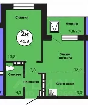 2-к кв. Красноярский край, Красноярск ул. Лесников, 51Б (41.3 м) - Фото 0