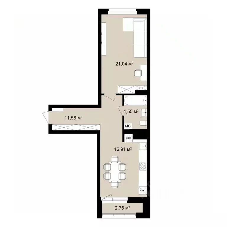 2-к кв. Новосибирская область, Новосибирск Садовая ул., 17 (55.3 м) - Фото 0