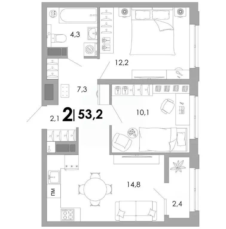 2-к кв. Владимирская область, Владимир Уно жилой комплекс (53.2 м) - Фото 1
