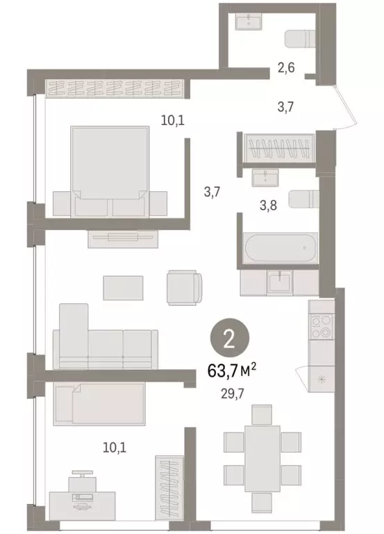 2-комнатная квартира: Тюмень, Урайская улица (63.72 м) - Фото 2
