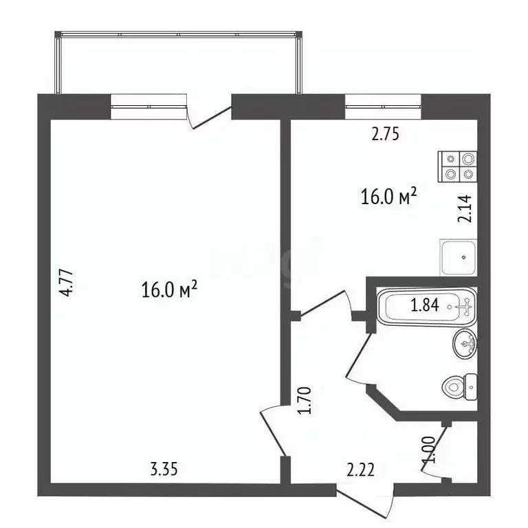 1-к кв. Тюменская область, Тюмень Полевая ул., 14 (29.1 м) - Фото 2