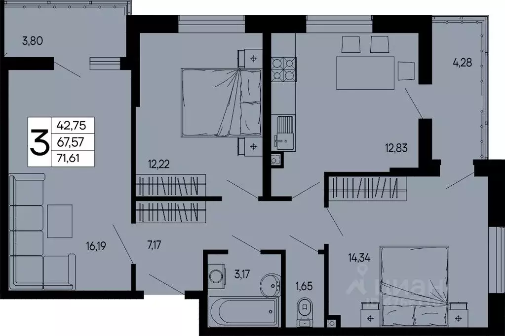 3-к кв. Адыгея, Майкоп 9 Мая ул. (71.61 м) - Фото 1