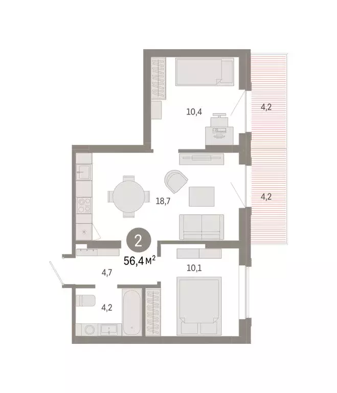 2-комнатная квартира: Омск, Кировский округ (56.39 м) - Фото 1