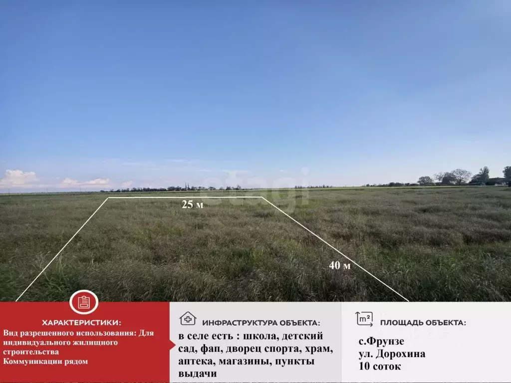 Участок в Крым, Сакский район, с. Фрунзе ул. Дорохина (10.0 сот.) - Фото 1