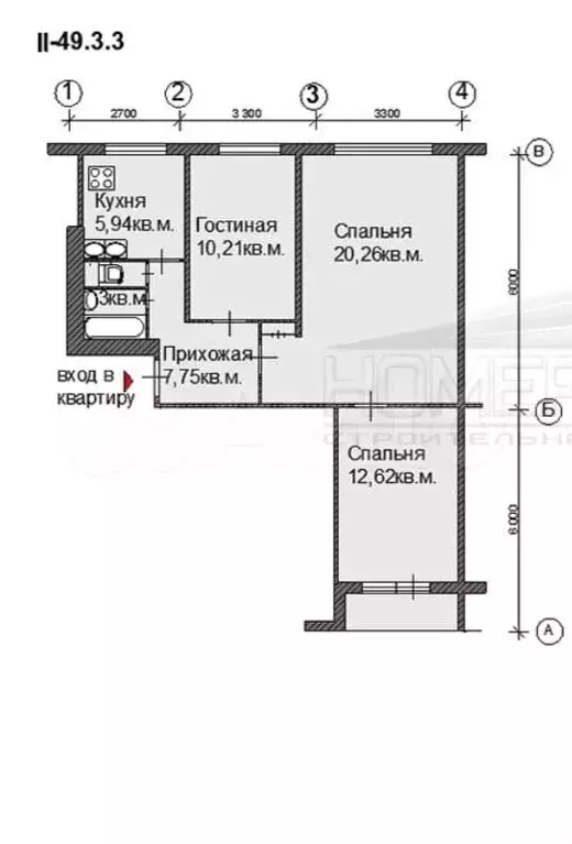 3-к. квартира, 58,8 м, 5/9 эт. - Фото 1