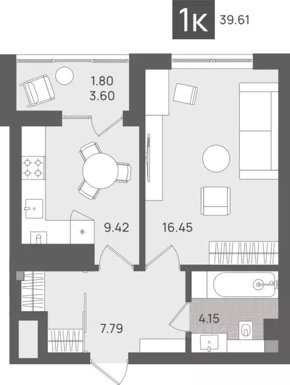 1-к кв. Калининградская область, Светлогорск Новая ул., 22к2 (39.61 м) - Фото 0