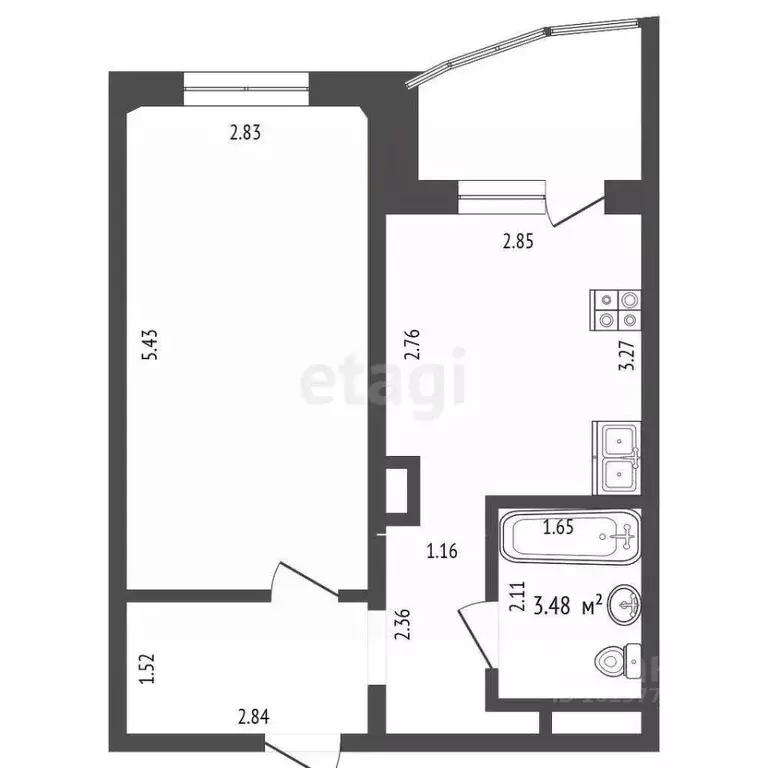 1-к кв. Саха (Якутия), Якутск ул. Богдана Чижика, 29А (35.4 м) - Фото 2