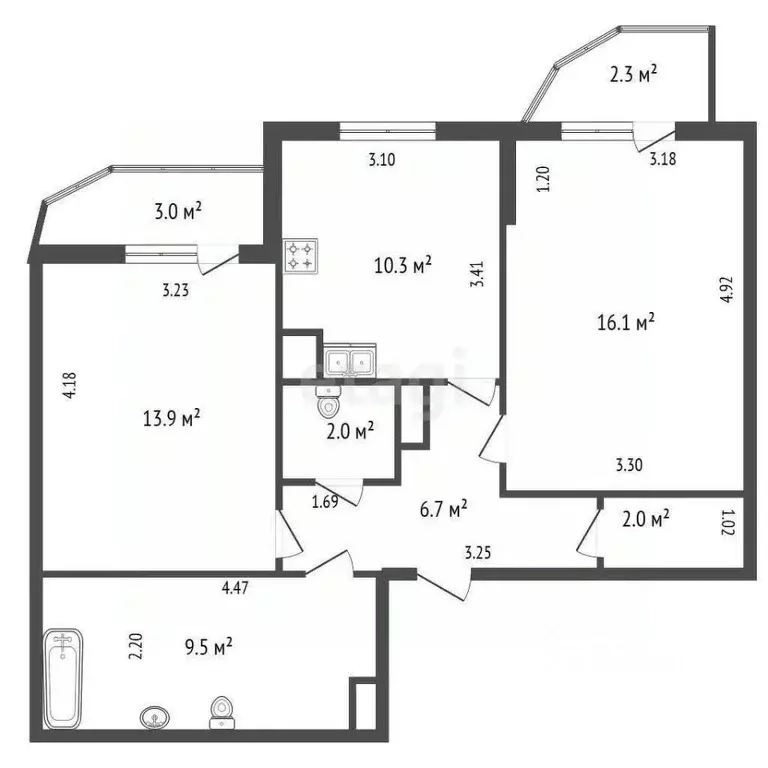 2-к кв. Санкт-Петербург пос. Парголово, ул. Федора Абрамова, 23к1 ... - Фото 2