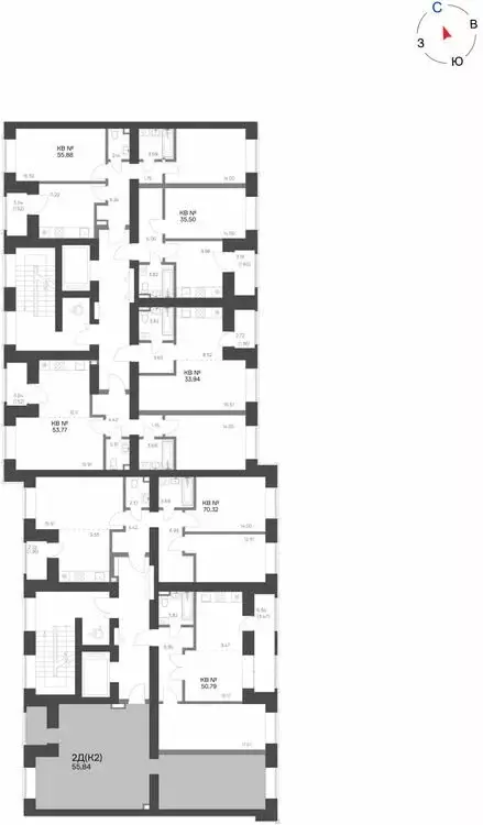 2-комнатная квартира: Нижнекамск, 15-й микрорайон, ЖК Калина (55.84 м) - Фото 1