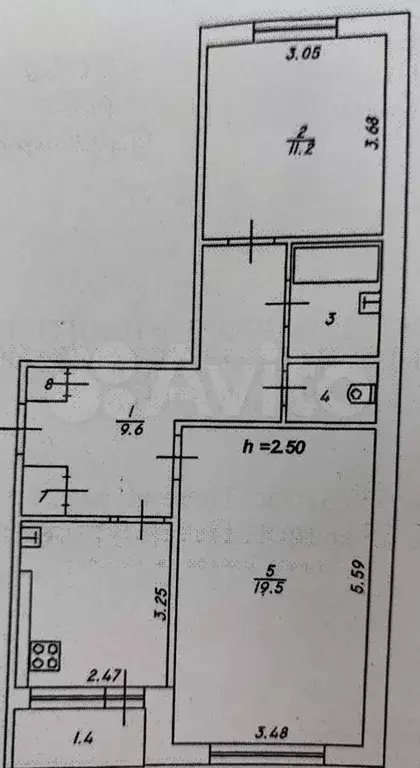 2-к. квартира, 54,3 м, 1/5 эт. - Фото 0