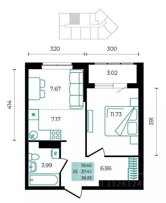 2-к кв. Адыгея, Майкопский район, пос. Тульский ул. Заречная (38.93 м) - Фото 1
