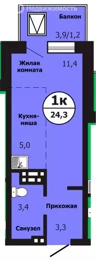 Квартира-студия: Красноярск, улица Лесников, 51Б (24.2 м) - Фото 0