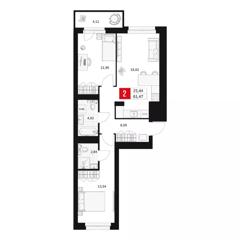 2-к кв. Башкортостан, Уфа ул. Большая Московская, 11 (61.47 м) - Фото 0
