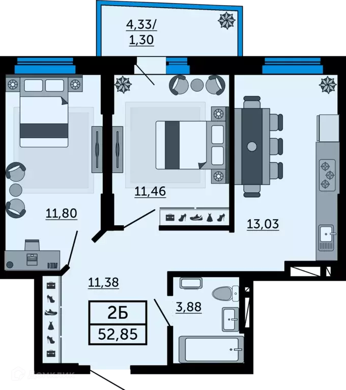 Продаётся 2-к квартира, 52.6 м - Фото 0