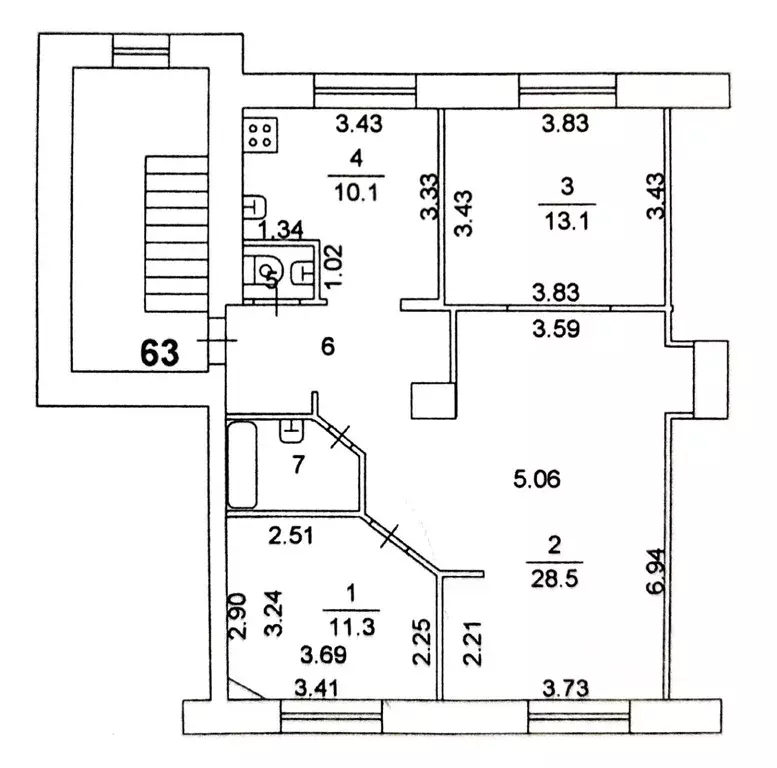 3-к кв. Челябинская область, Челябинск ул. Пушкина, 65 (75.7 м) - Фото 1
