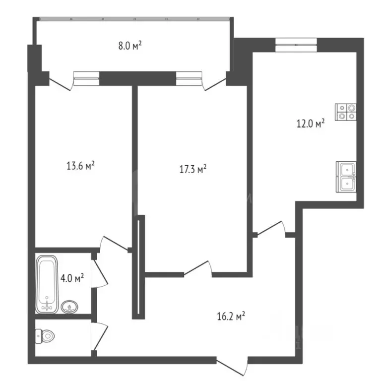 2-к кв. Тюменская область, Тюмень ул. Монтажников, 55 (64.0 м) - Фото 1