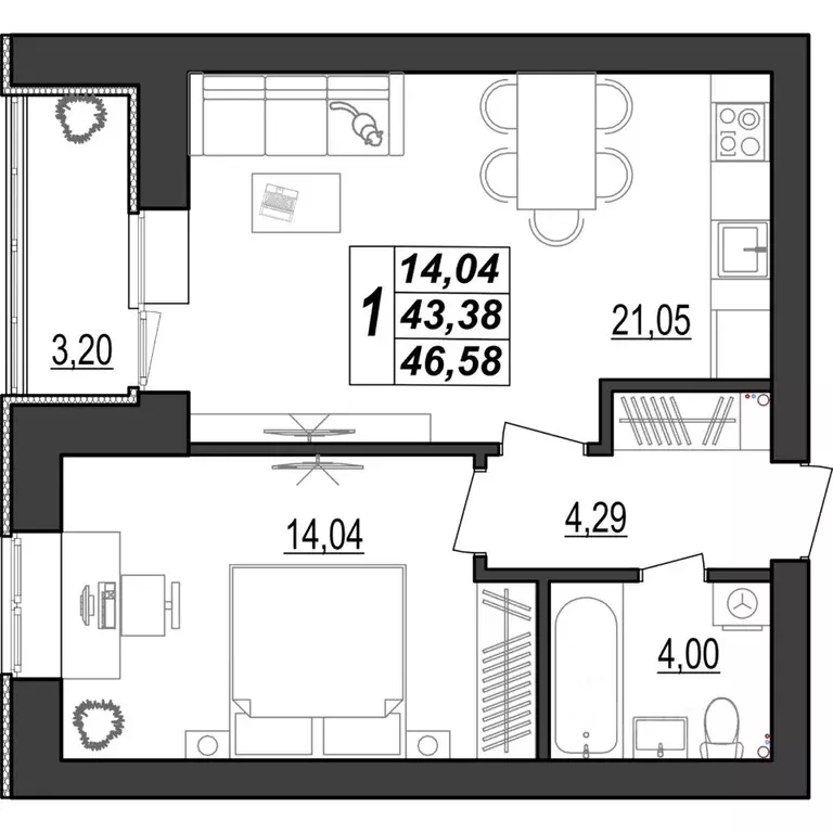 1-к кв. Мордовия, Саранск ул. 1-я Набережная, 56 (46.58 м) - Фото 1